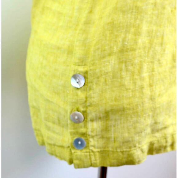 Tahari Size M Linen V Neck Tunic 3/4 Sleeve Side Buttons Chartreuse - Picture 9 of 11